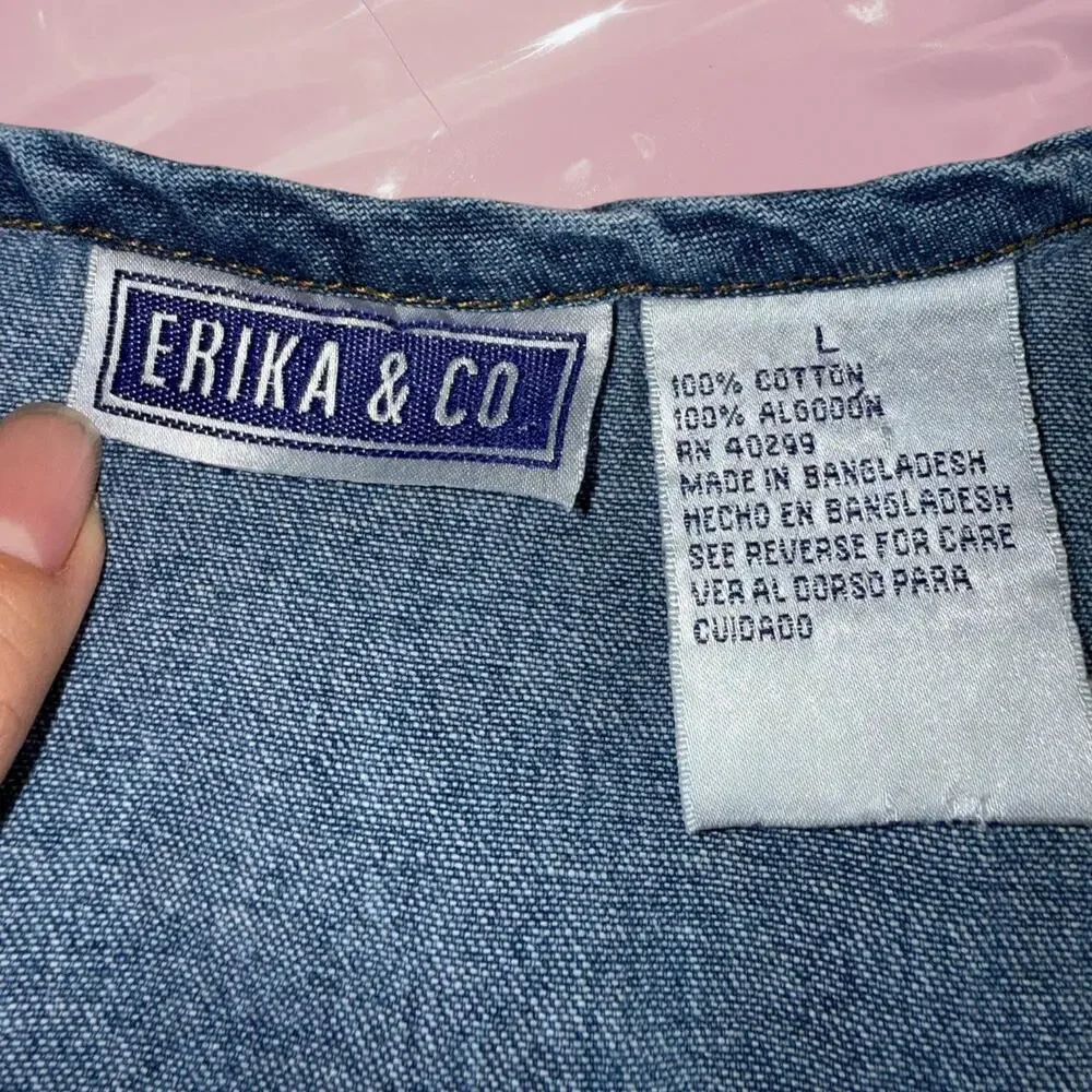 Y2K Whimsy Erika & Co. blue denim maxi dress with pockets cottage core maternity - Picture 6 of 6